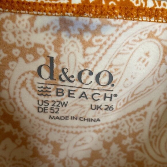 D & Co. Beach Womens 22W Orange Paisley Ruched Faux Wrap Adjust Strap Sw… - Picture 14 of 16
